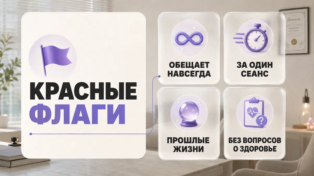 Инфографика: красные флаги при выборе гипнотерапевта