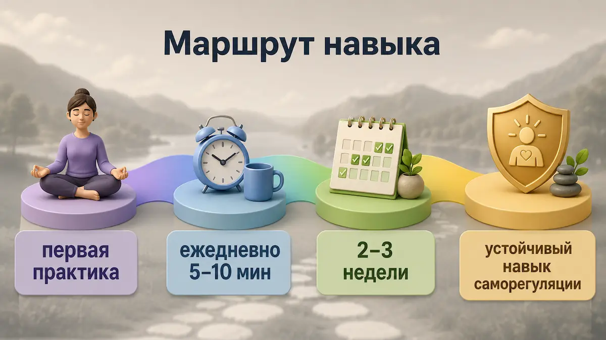 Схема: путь от первой практики самогипноза к устойчивому навыку