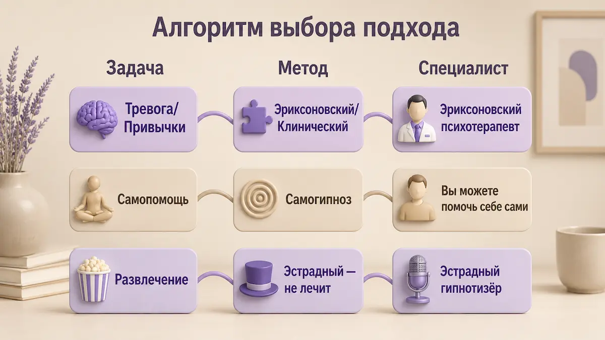 Схема выбора вида гипноза под задачу