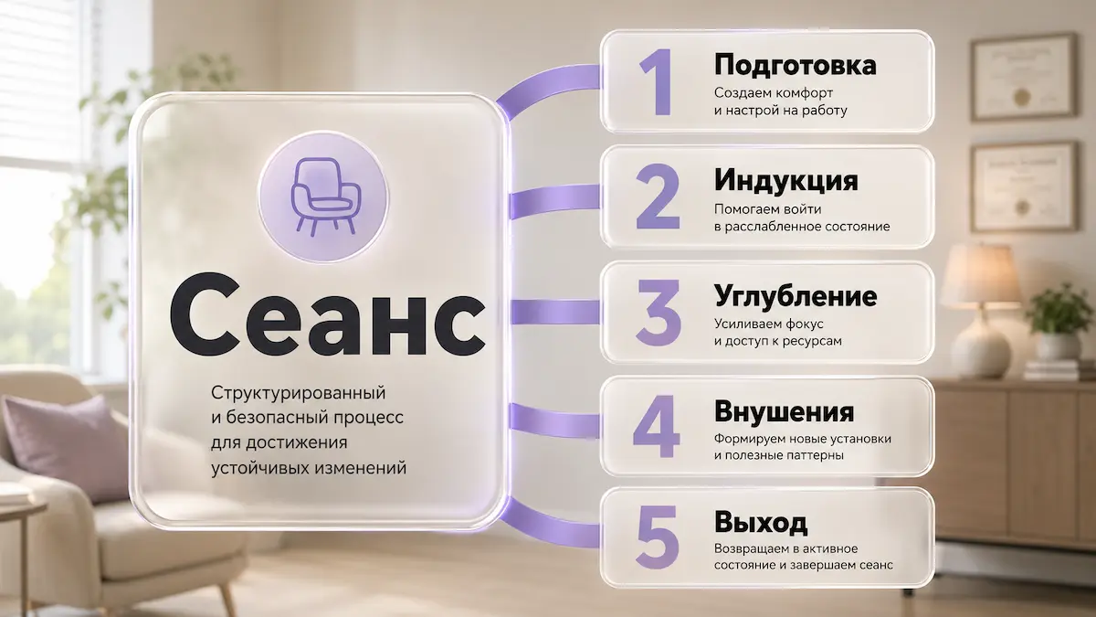 Инфографика: этапы сеанса директивного гипноза