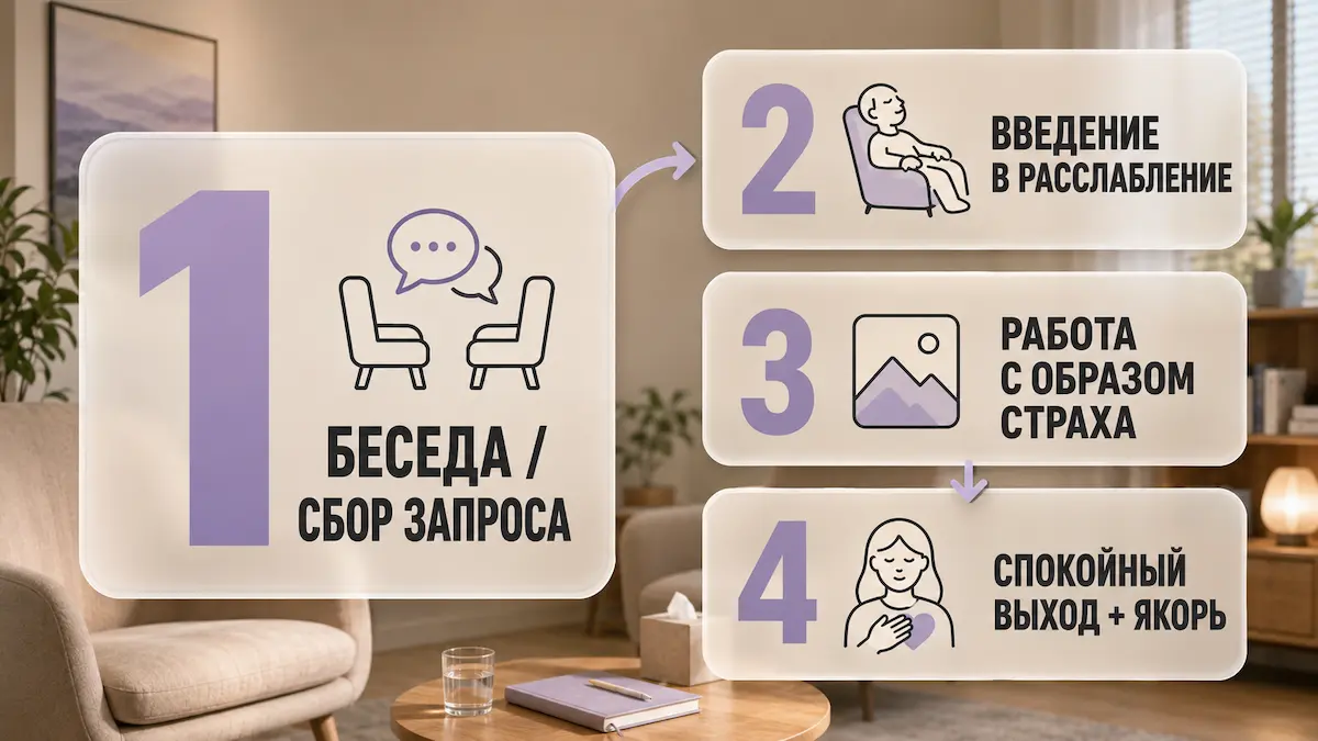 Этапы сеанса гипнотерапии при фобии