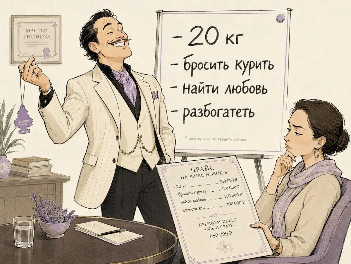Красные флаги при выборе гипнотерапевта: обещание похудеть, бросить курить и разбогатеть за один сеанс