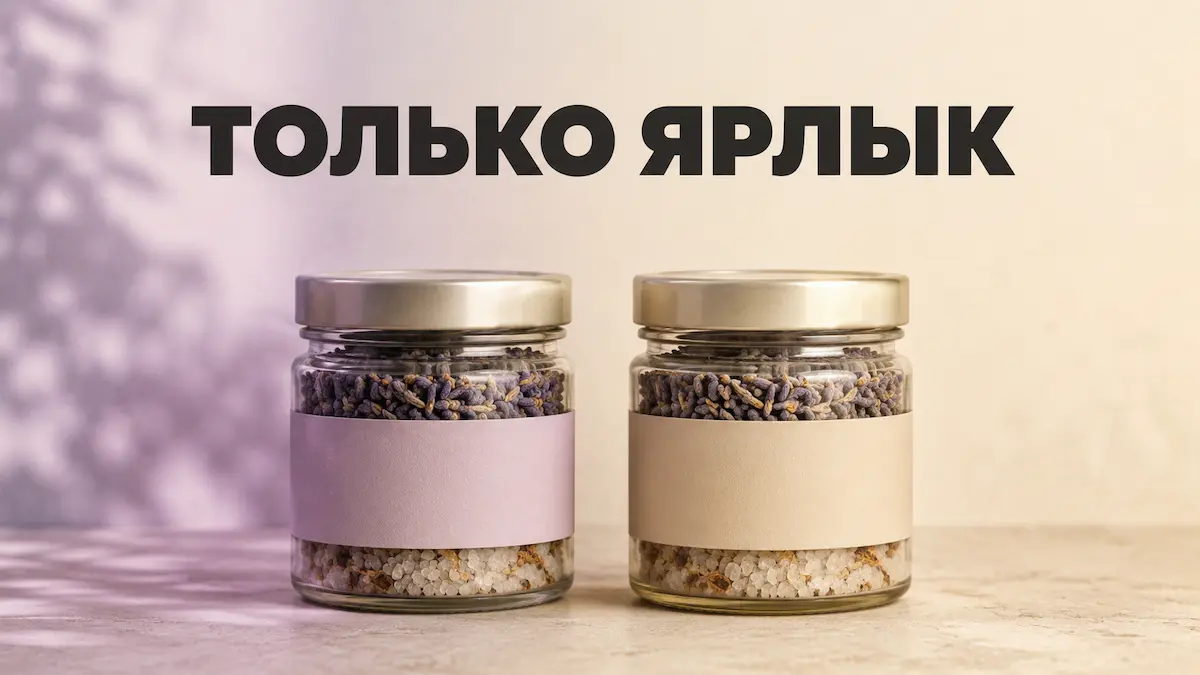 Две одинаковые стеклянные банки с разными этикетками на светлом столе
