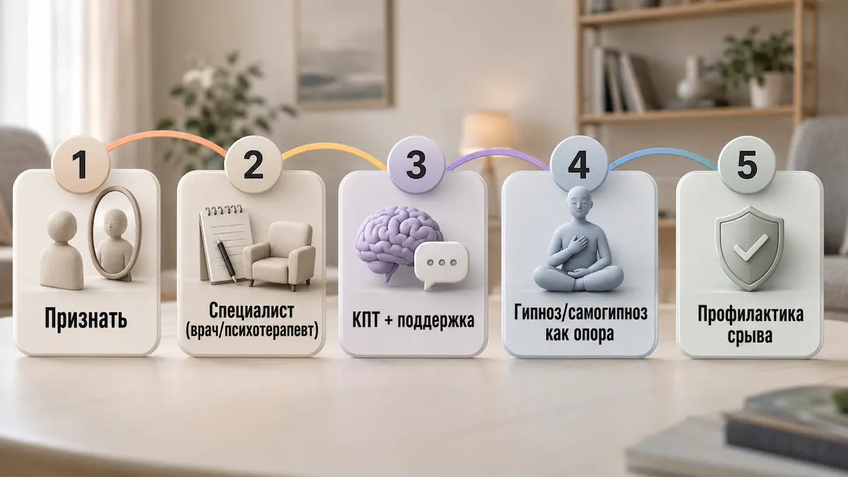 Маршрут выхода из игромании: признать проблему, специалист, терапия, поддержка, профилактика срыва