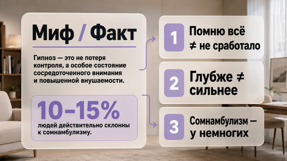Мифы и факты о глубине гипноза: память, сомнамбулизм и эффективность