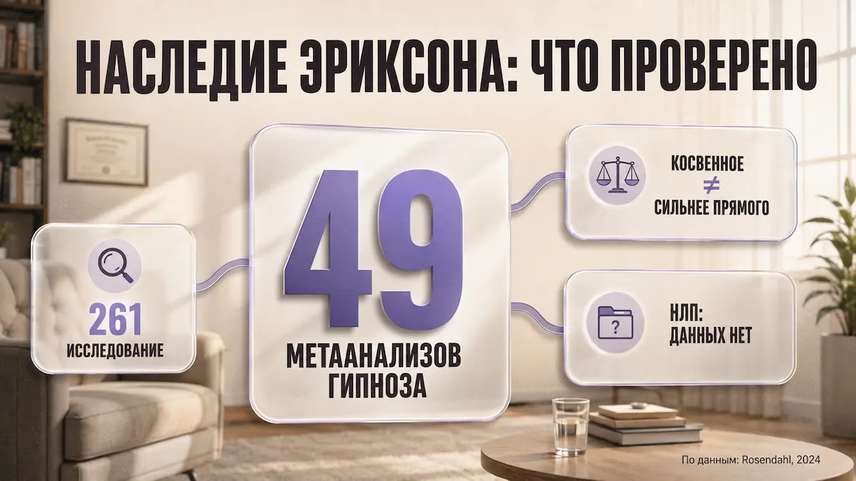 Инфографика: что в наследии Милтона Эриксона подтверждено исследованиями, а что нет