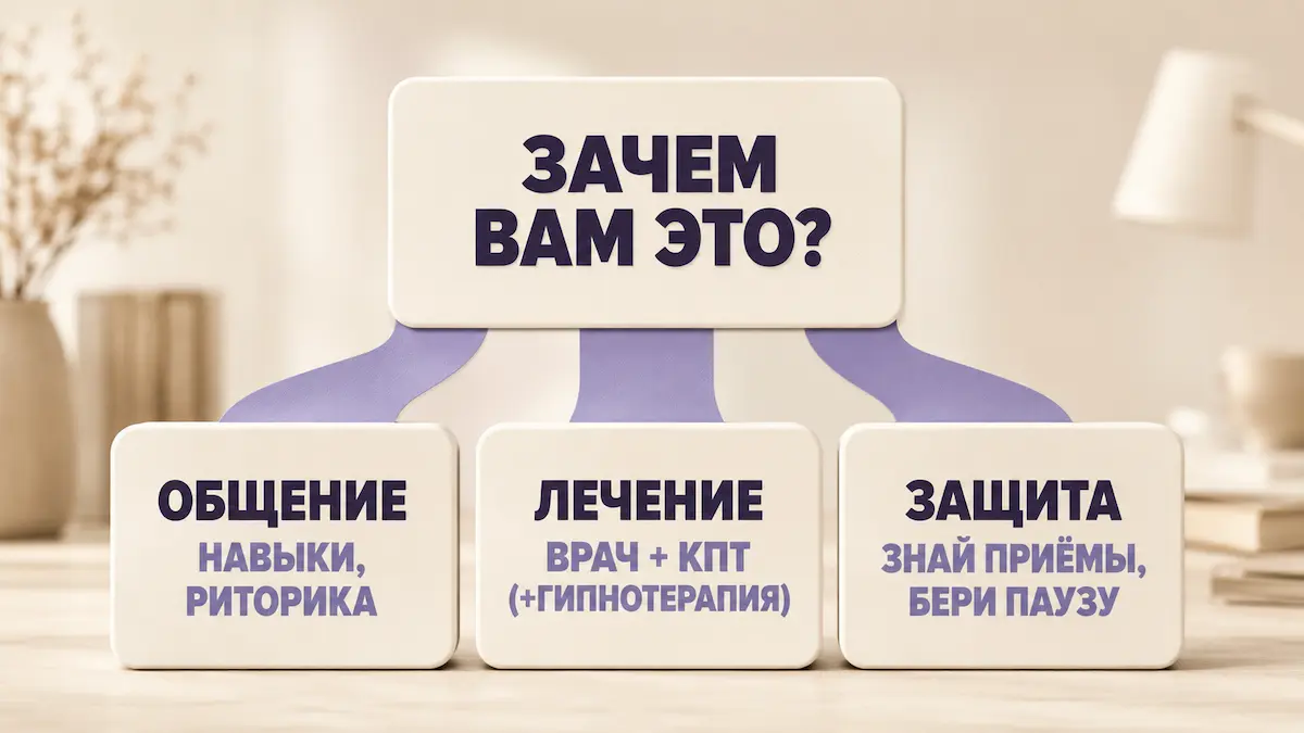Схема выбора: навыки общения, психотерапия или проверка специалиста