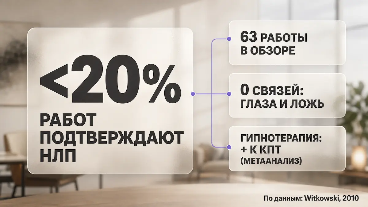 Инфографика: доказательная база НЛП и гипнотерапии в сравнении