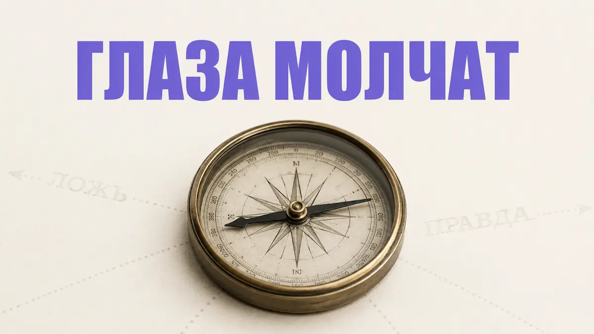 Компас со спокойной стрелкой как метафора мифа о чтении лжи по глазам при обсуждении НЛП и гипноза