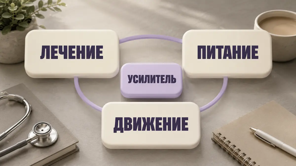 Схема: гипноз как одна из частей комплексного снижения веса