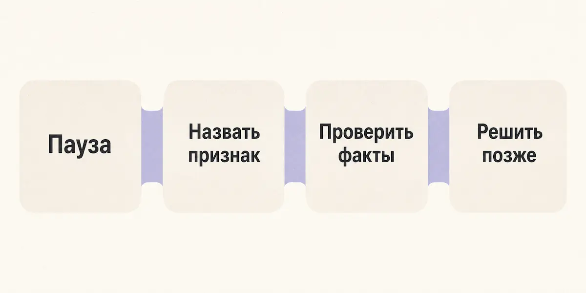 Схема защиты от внушения: пауза, назвать признак, проверить факты, решить позже