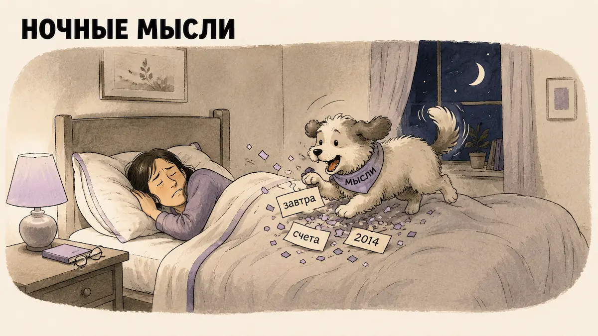 Юмор про тревожные мысли, которые активизируются ровно перед сном