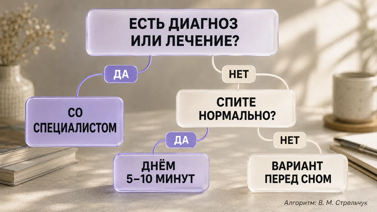 Схема-развилка с вопросами, помогающая понять, подходит ли самогипноз