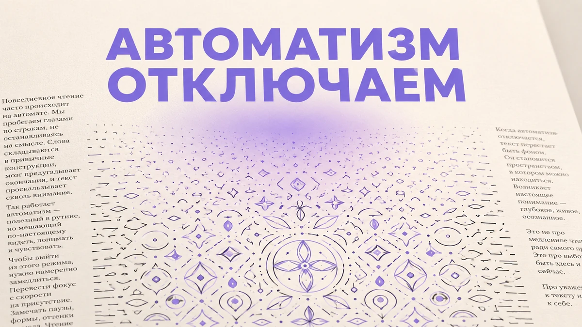 Печатная страница, буквы которой к центру превращаются в бессмысленный орнамент