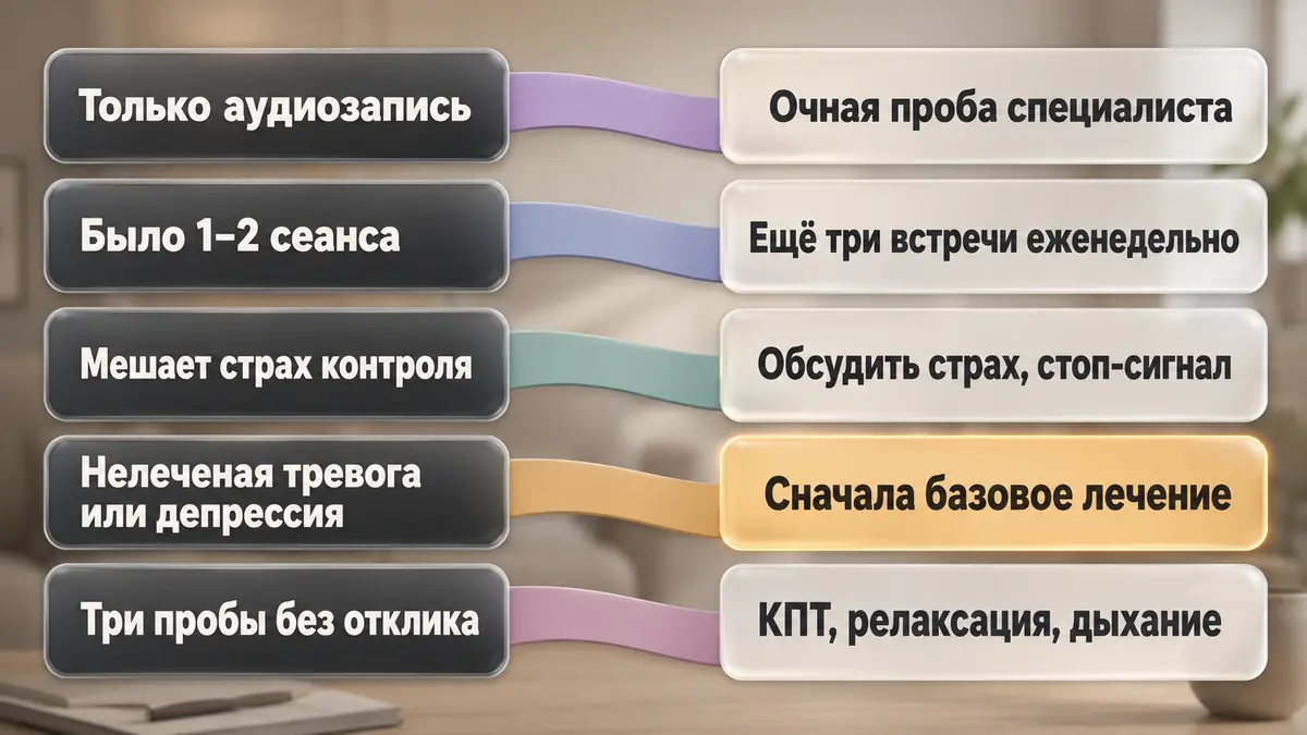 Схема-развилка: что делать, если первая попытка гипноза не дала результата