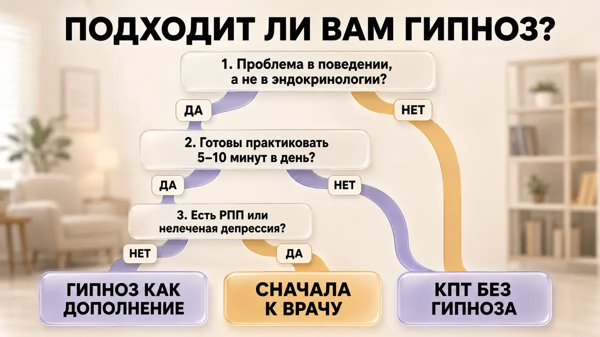 Схема-развилка: кому подходит гипноз для похудения