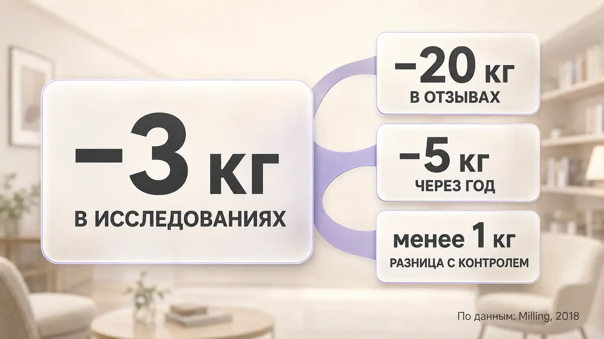 Инфографика: отзывы о гипнозе для похудения против данных исследований