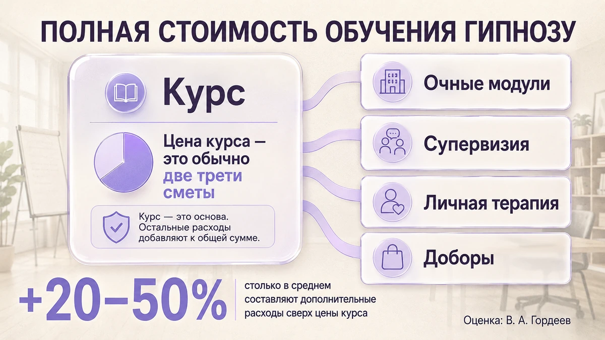 Схема: из чего складывается полная стоимость обучения гипнозу