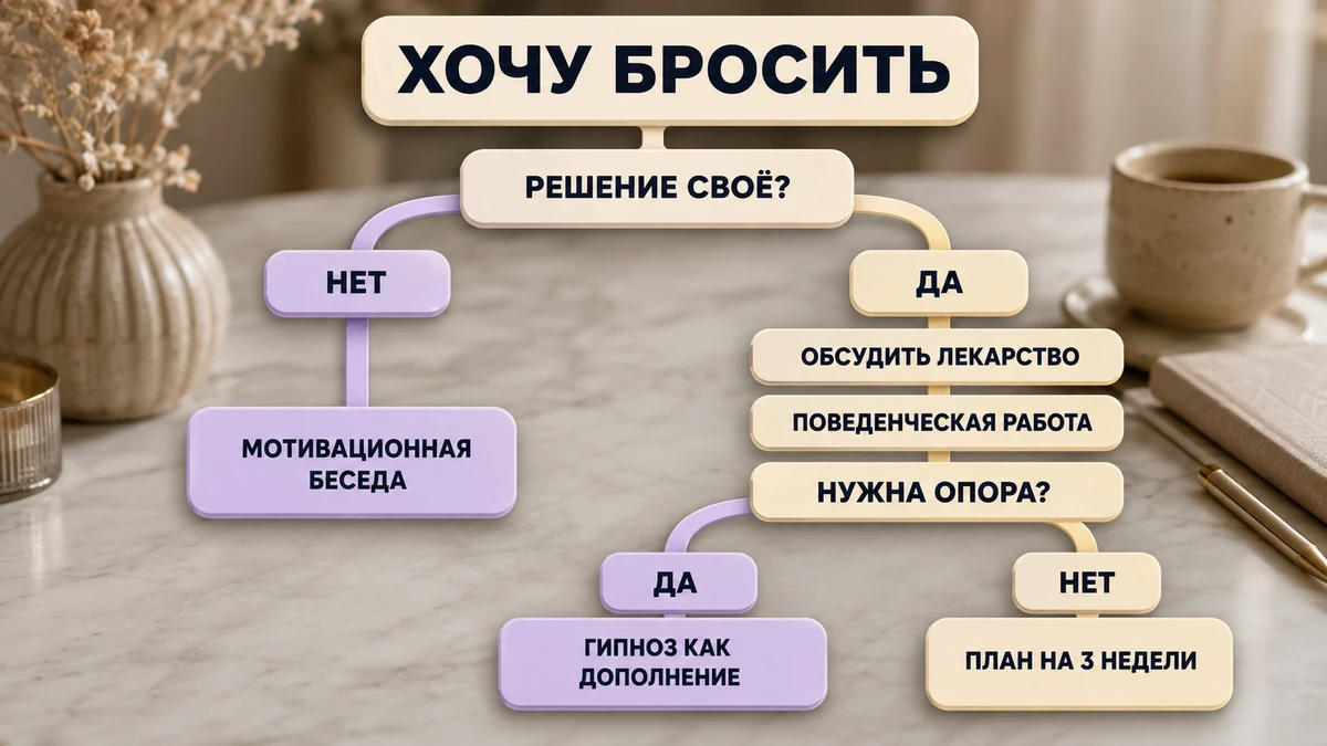 Схема принятия решения: с чего начать отказ от курения и где место вспомогательных методов