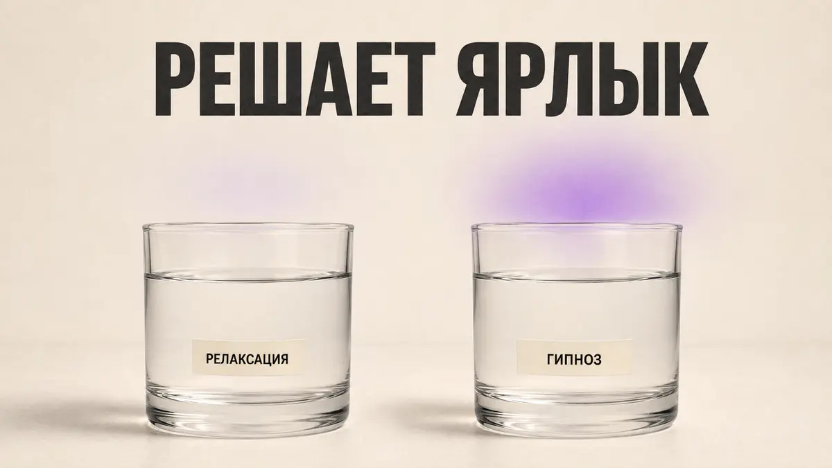 Две одинаковые ёмкости с разными подписями как метафора роли ярлыка в гипнозе