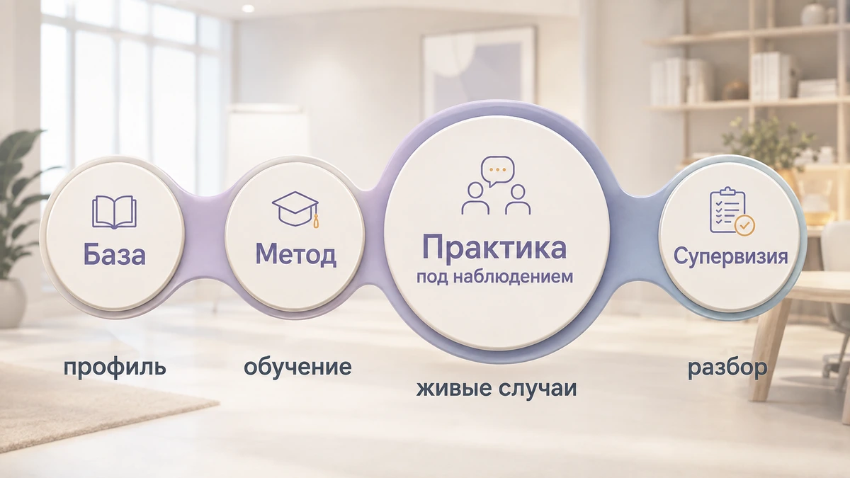 Схема пути специалиста от обучения гипнозу к самостоятельной практике