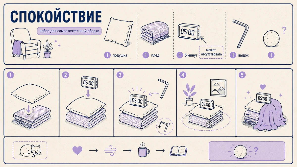 Шуточная инструкция по сборке спокойствия в стиле мебельной схемы