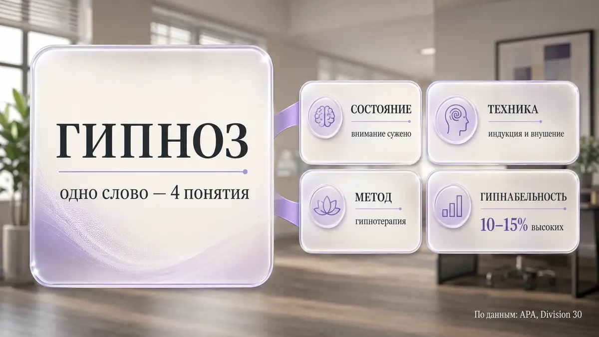 Схема с четырьмя блоками: состояние, техника, метод и гипнабельность