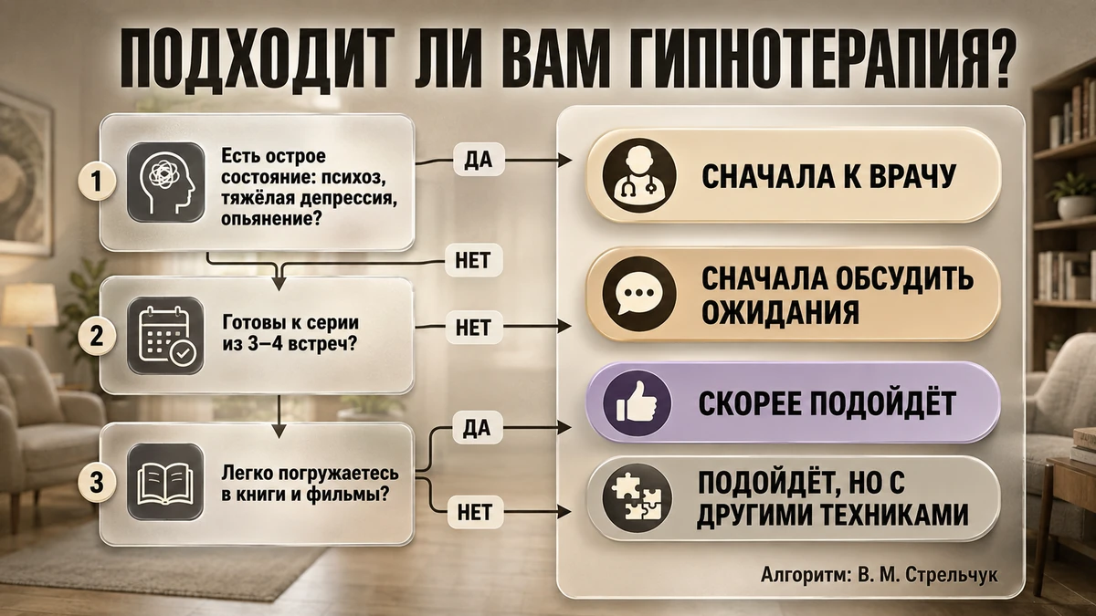 Дерево решений: подходит ли вам гипнотерапия — да, нет, сначала к врачу