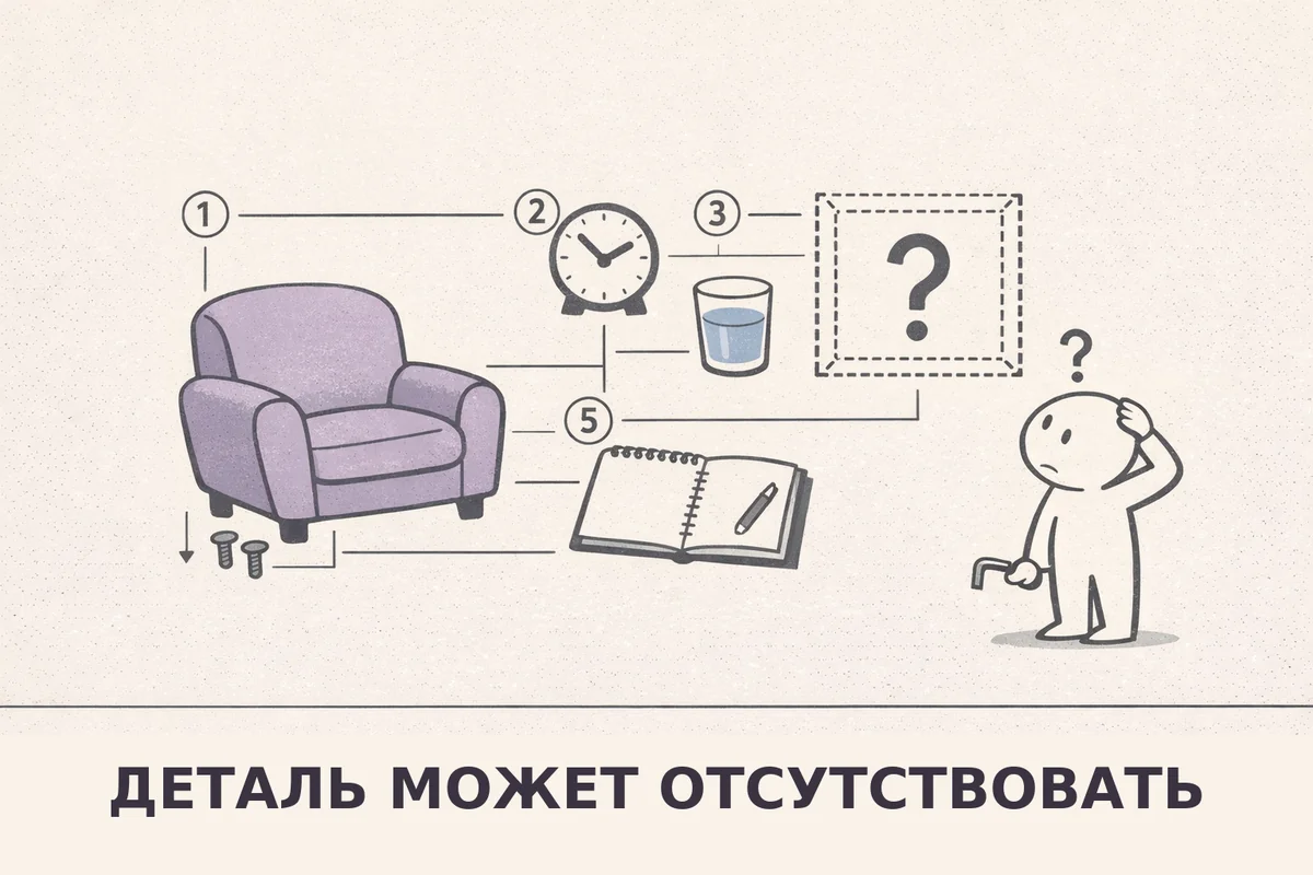 Схема сборки безопасного сеанса в стиле мебельной инструкции, деталь с дипломом обозначена пунктиром