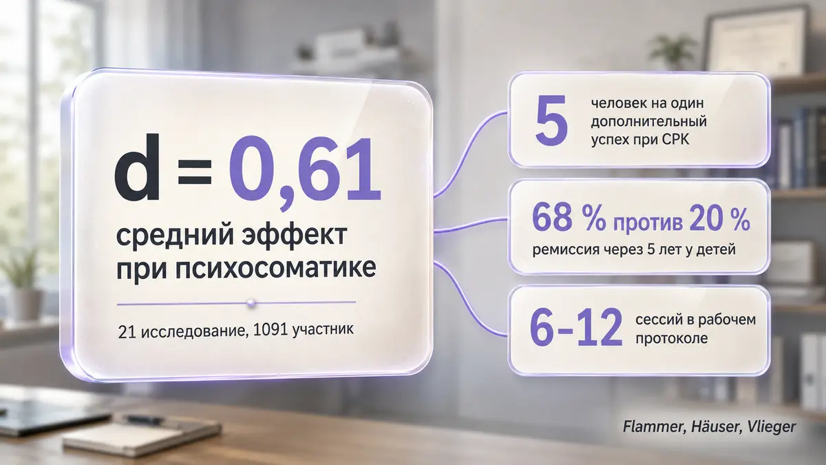 Инфографика: цифры эффективности гипнотерапии при функциональных телесных симптомах