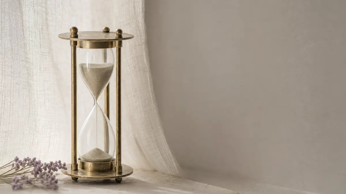 Песочные часы на подоконнике в мягком дневном свете
