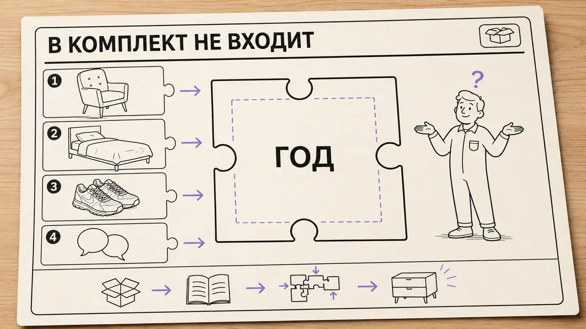 Шуточная инструкция по сборке в скандинавском стиле, где самая крупная деталь отсутствует