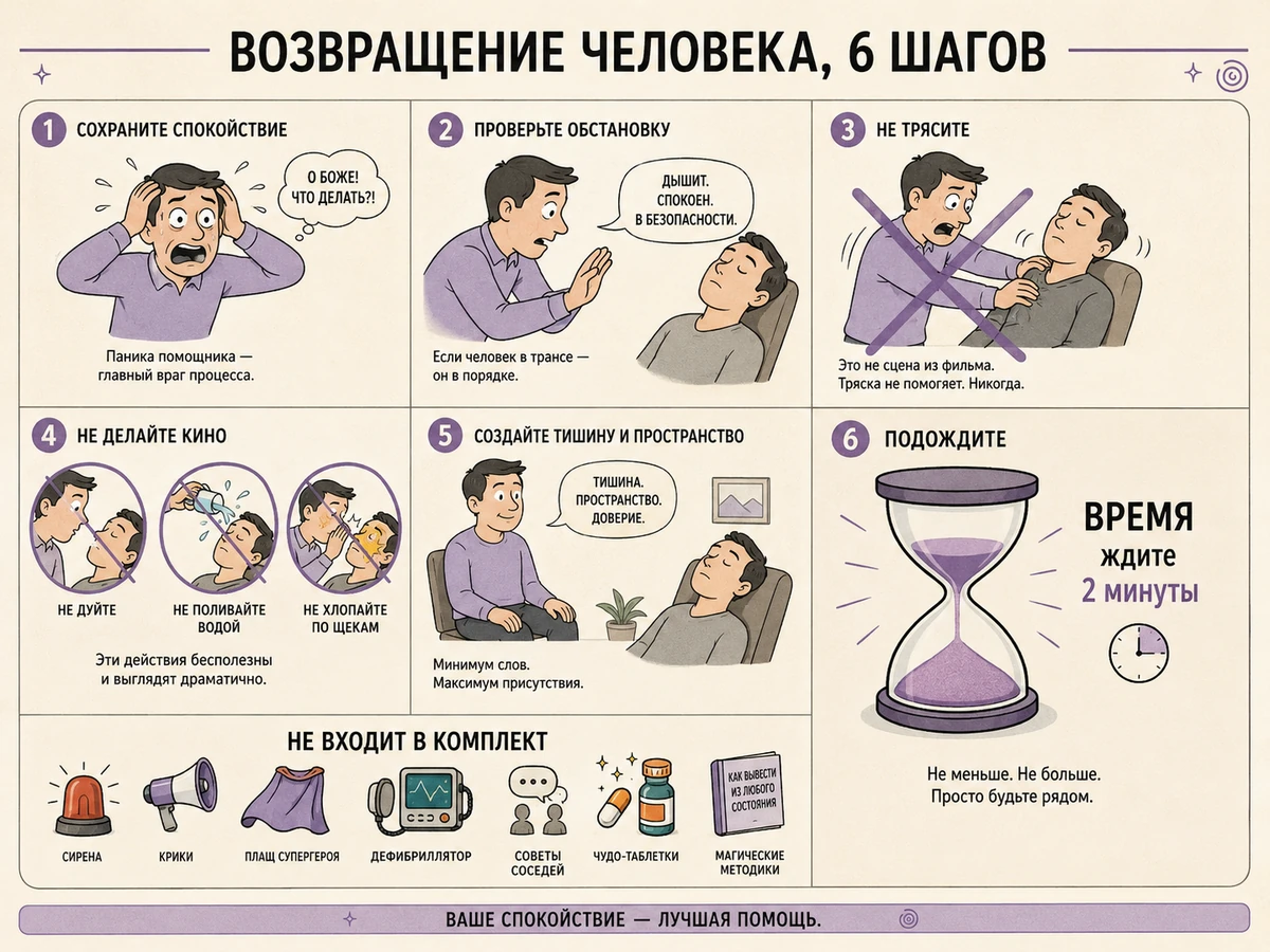 Юмористическая схема сборки в стиле инструкции: как вернуть человека из транса