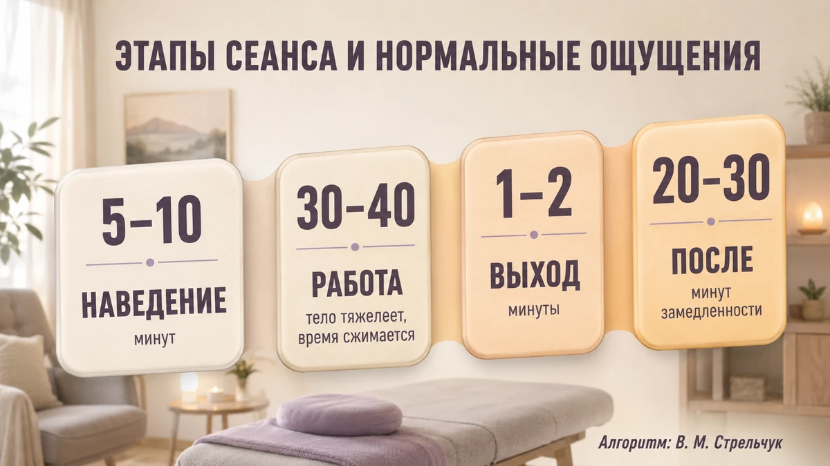Схема: что чувствует человек под гипнозом на каждом этапе сеанса и что считается нормой
