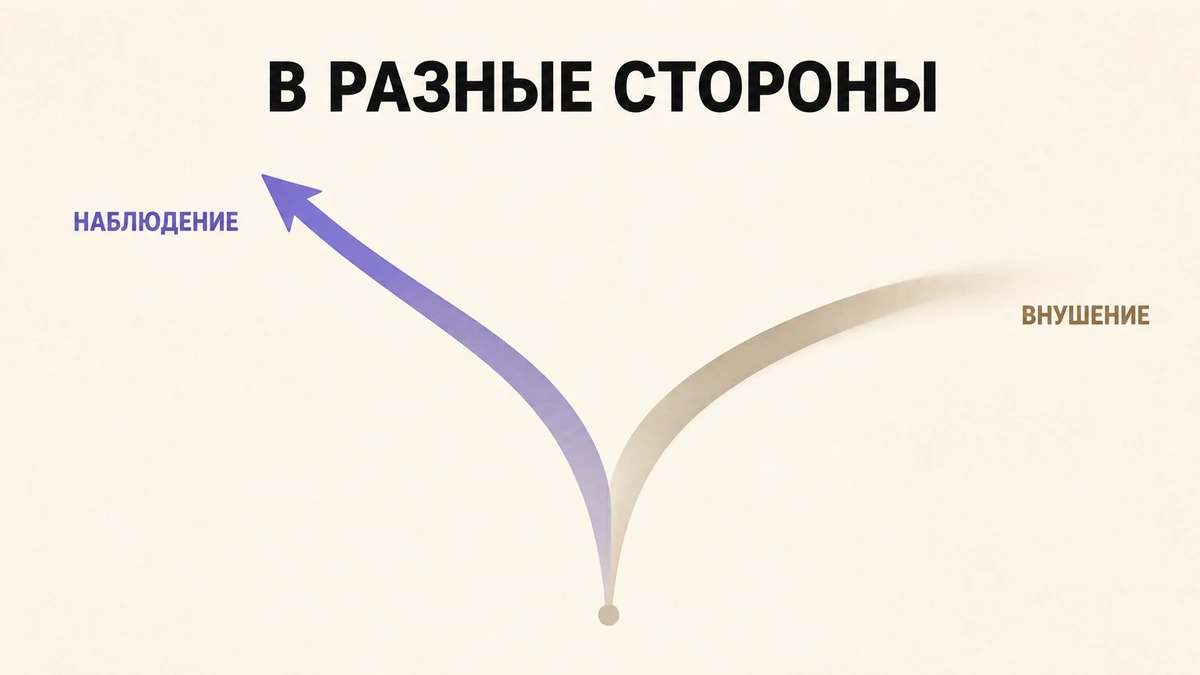 Две стрелки расходятся из одной точки в противоположные стороны на кремовом фоне