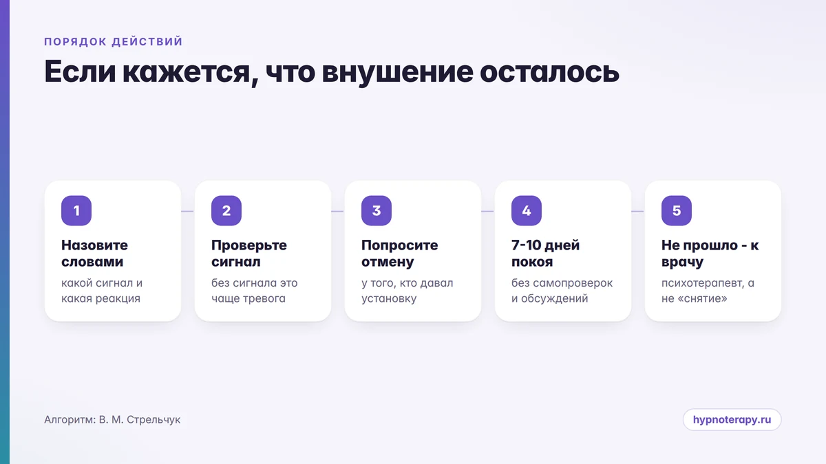 Схема из пяти шагов: что делать, если кажется, что постгипнотическое внушение осталось