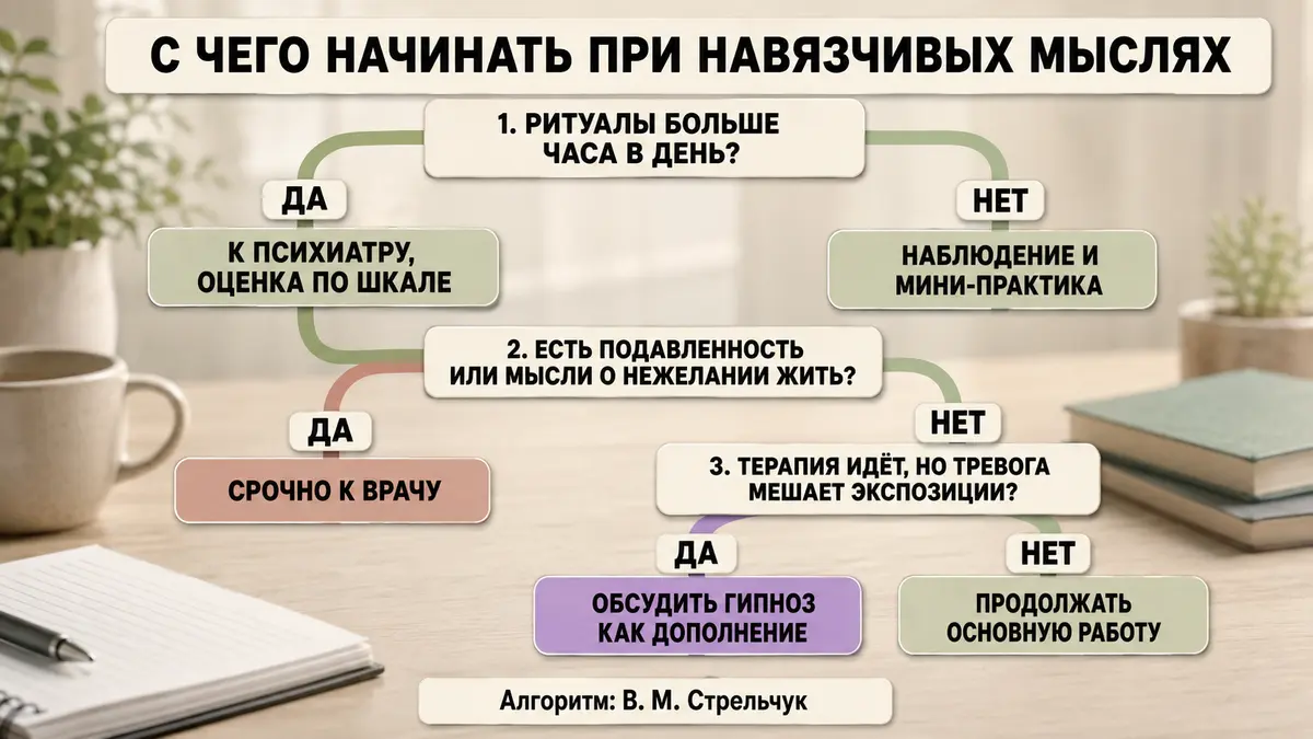 Дерево решений: с чего начинать при навязчивых мыслях в зависимости от тяжести симптомов